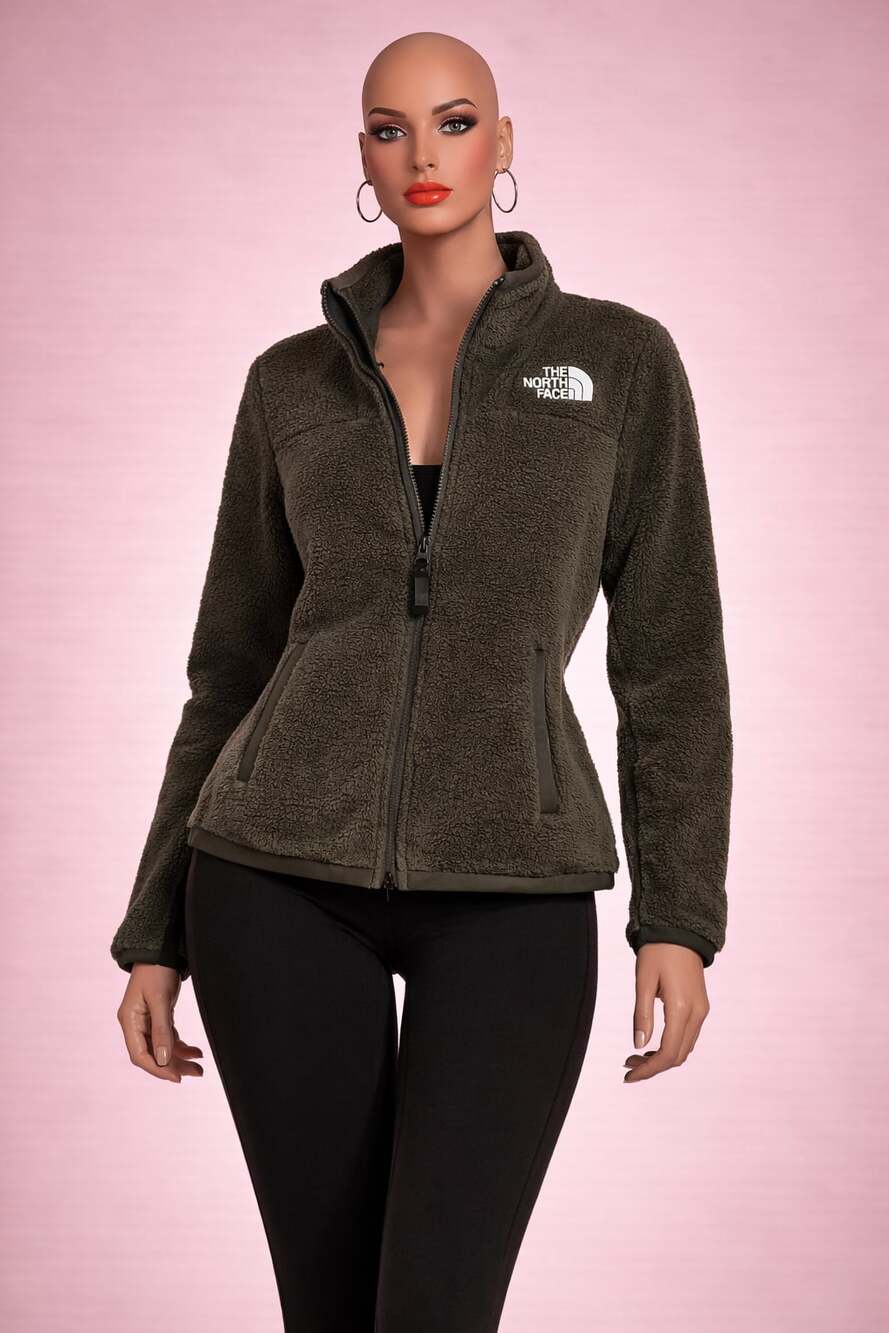 The North Face Women's Osito Shaggy High-Pile Fleece Full Zip Jacket in Olive Gr